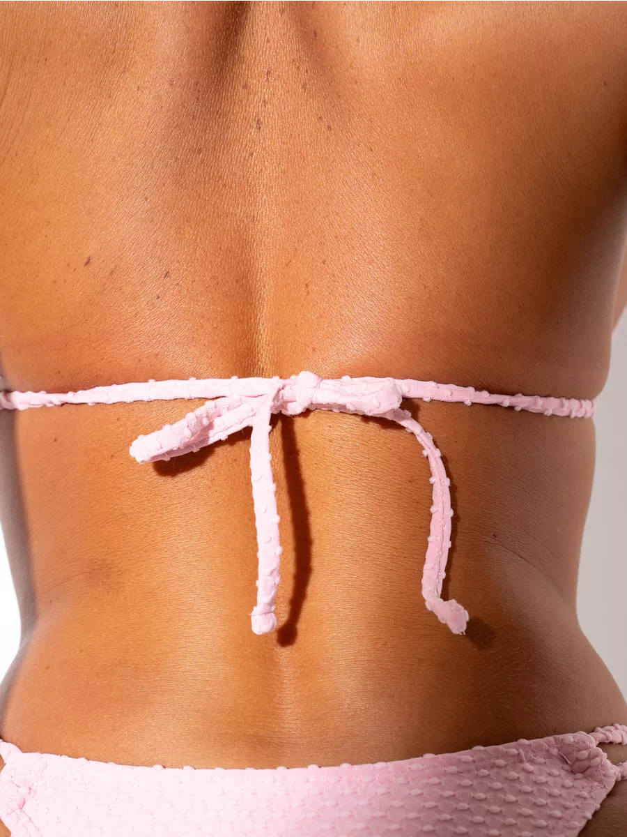 Ensemble Bikini Triangle Texturé à Perles & Détails Fraise