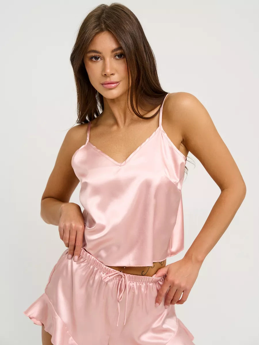 Pyjama Court en Satin & Short Jupe à Volants - Nora