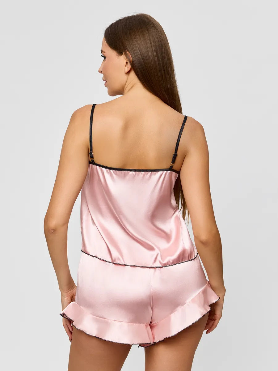 Pyjama Court en Satin Bicolore & Short à Volants - Juliette